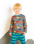 Soft Organic Cotton Long-Sleeve Dino Shirt for Kids with Snap Buttons, Eco-Friendly and Machine Washable by Toby Tiger at brixbailey.com