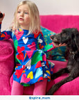 Stylish Organic Cotton Skater Dress with Hand-Drawn Heart Print for Kids, Soft and Comfortable, Toby Tiger Blue Design by Toby Tiger at brixbailey.com