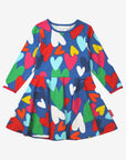 Stylish Organic Cotton Skater Dress with Hand-Drawn Heart Print, Blue Toby Tiger Kids Outfit, Soft GOTS-Certified Eco-Friendly Fabric by Toby Tiger at brixbailey.com