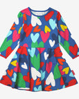 Stylish Organic Cotton Skater Dress with Hand-Drawn Heart Print, Blue Toby Tiger Kids Outfit, Soft GOTS-Certified Fabric by Toby Tiger at brixbailey.com