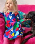 Stylish Organic Cotton Skater Dress with Hand-Drawn Heart Print for Kids, Soft Blue Toby Tiger Design, Eco-Friendly and Comfortable by Toby Tiger at brixbailey.com