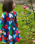 Colorful Organic Skater Dress with Hand-Drawn Heart Print, Soft Blue Cotton Kids Dress by Toby Tiger, Eco-Friendly and Comfortable by Toby Tiger at brixbailey.com