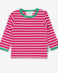 Pink and White Striped Organic Cotton Basic Shirt with Snap Buttons, Soft GOTS-Certified Eco-Friendly Fabric by Toby Tiger at brixbailey.com