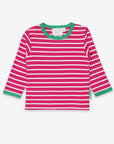 Premium Pink and White Striped Organic Cotton Shirt with Snap Buttons, Soft GOTS-Certified Basic Tee for Easy Dressing by Toby Tiger at brixbailey.com