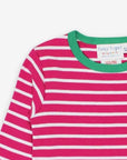 Pink and White Striped Organic Cotton Basic Shirt with Snap Buttons, Soft GOTS-Certified Fabric, Eco-Friendly Dye by Toby Tiger at brixbailey.com