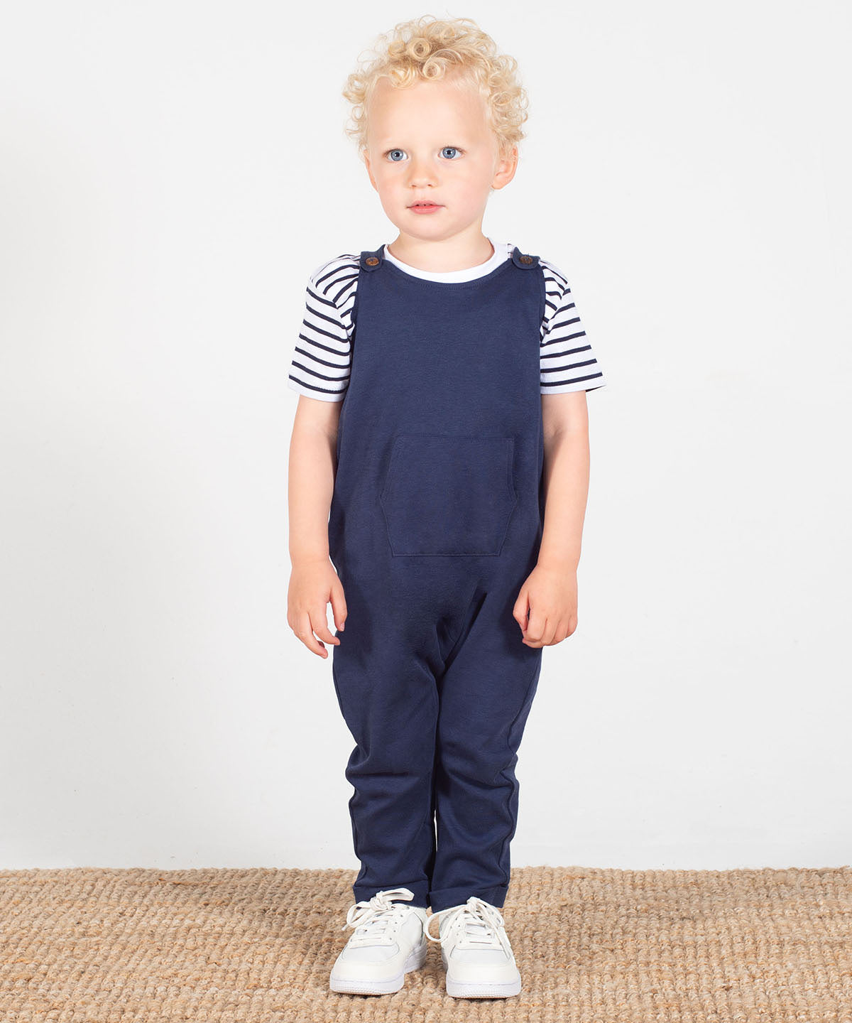 Organic Cotton Navy Dungarees with Horn-Button Fastening - Sustainable & Certified by Flossie & George at brixbailey.com