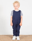 Organic Cotton Navy Dungarees with Horn-Button Fastening - Sustainable & Certified by Flossie & George at brixbailey.com