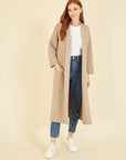 Yumi Oatmeal Knitted Maxi Cardigan With Pockets