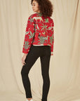 Yumi Red Animal Print Reversible Cotton Cropped Quilted Jacket