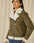 Yumi Green Faux Suede And Shearling Biker Jacket