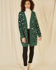 Yumi Green Animal Intarsia Long Cardigan