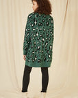 Yumi Green Animal Intarsia Long Cardigan