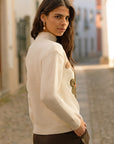 Yumi Ivory Knitted High Neck Jumper With Applique Flowers