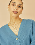 Yumi Blue Relaxed Fit Cardigan With Stitch Detail