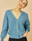 Yumi Blue Relaxed Fit Cardigan With Stitch Detail