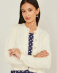 Yumi Ivory Eyelash Knit Cropped Cardigan