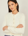 Yumi Ivory Eyelash Knit Cropped Cardigan