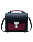 Handmade Leather Two Tone Sugarcube Handbag - Black & Magenta