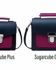 Handmade Leather Two Tone Sugarcube Handbag - Black & Magenta
