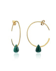 Wire Hoop Earrings with Teardrop Malachite in Gold