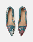 Ipê Suede Turquoise Pumps – 6cm Embroidered Kitten Heel