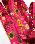 Hot pink Silk satin 'Mirasol' Ultra Skinny silk scarf with sunflowers