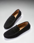 Tyre Sole Penny Driving Loafers, black suede