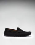 Tyre Sole Penny Driving Loafers, black suede