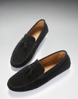 Tasselled Driving Loafers, black suede
