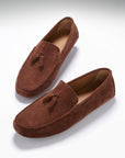 Tasselled Driving Loafers, mahogany brown suede