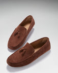 Tasselled Driving Loafers, mahogany brown suede
