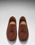 Tasselled Driving Loafers, mahogany brown suede