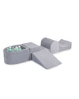 Grey Velvet Soft Play Set with Ball Pit and Mint Grey White Balls