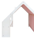 MeowBaby® White Wooden House for Kids - Pink Roof