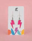 Mini neon pink cork lightning bolt earrings