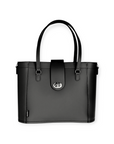 Leather Mini Twist Lock Shopper Bag - Black