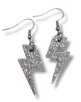 Mini silver glitter lightning bolt earrings