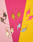 Mini gold glitter lightning bolt earrings