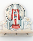 Rocketship Mini Wall Shelf with Dinosaur Design