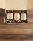 Luxury mini scented candles gift set, best-selling scents Vintage Bookshop, Zen, Wild Fig & Oakmoss, hand-poured in England by Ralph's Orchard at brixbailey.com
