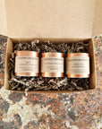 Premium mini scented candles gift set, luxury hand-poured trio in vintage bookshop, zen, wild fig oakmoss, best-selling elegant home decor by Ralph's Orchard at brixbailey.com
