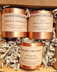 Luxury mini scented candles gift set, best-selling vintage bookshop zen wild fig oakmoss, hand-poured premium soy candles, elegant home decor by Ralph's Orchard at brixbailey.com