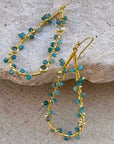 Hydra Large Teardrop Wire-Wrapped Gemstone Earrings Iolite, Blue Topaz & Apatite