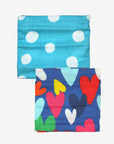 Luxury Multicolor Heart Print Baby Wrap with Pink Stripes on Blue, 100% Organic Cotton, Soft and Eco-Friendly by Toby Tiger at brixbailey.com