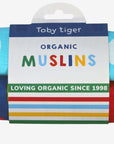 Luxury Multicolor Heart Print Baby Wrap with Soft Blue Background and Pink Stripes, 100% Organic Cotton Muslin Swaddle by Toby Tiger at brixbailey.com