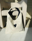 Moon Bag Heart in White Canvas