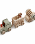Wooden Tractor & Trailer Play Set – Neutral Farm Toy with Detachable Rattle Drum