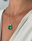 Large Square Green Onyx Pendant in Gold