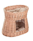 Cozy Natural Wicker Cat House with Cushions