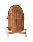 Natural Wicker Doll Pram with Beige Bedding